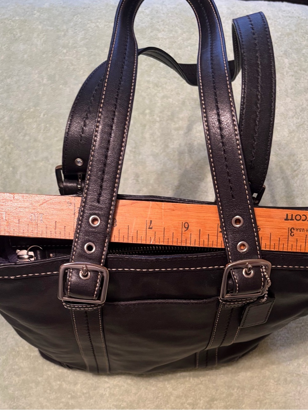 Coach Black Leather Shoulder Tote with Buckle Straps - Picture 15 of 15